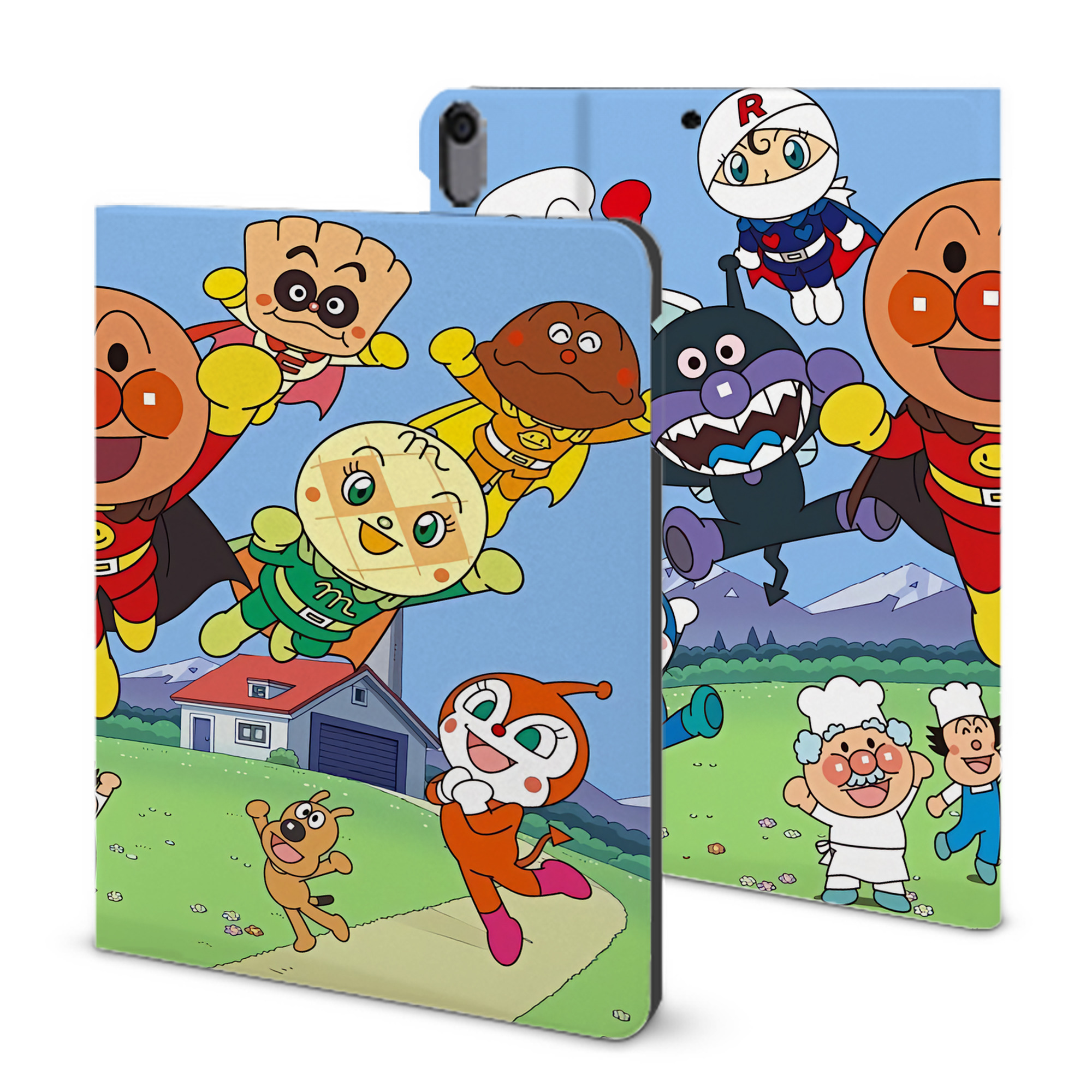 （画像用） アンパンマン Anpanman IPad ケース ブック型 PUレザー TPU 耐衝撃 軽量 薄型 ペン収納なし 全面保護 IPad 各モデル対応
